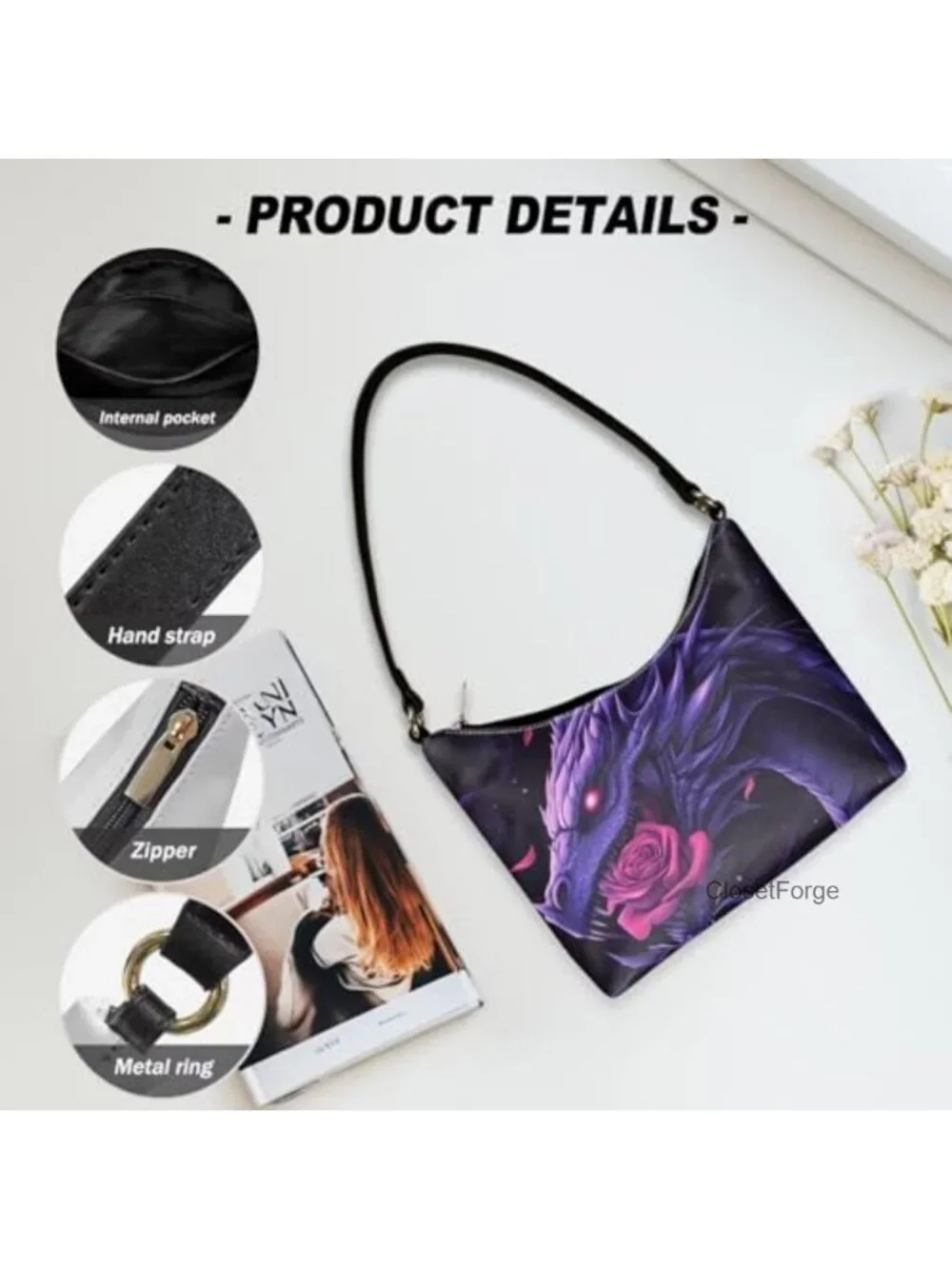 Waterproof PU Leather Hobo Bag with Hand Strap - Trendy Underarm Purse for Work